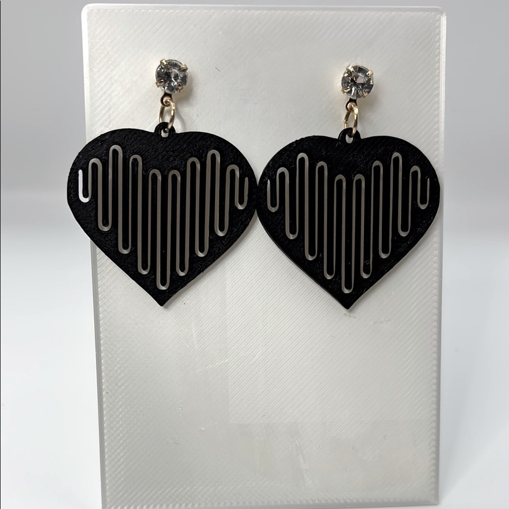 Black Heart Earrings with Gold Accents